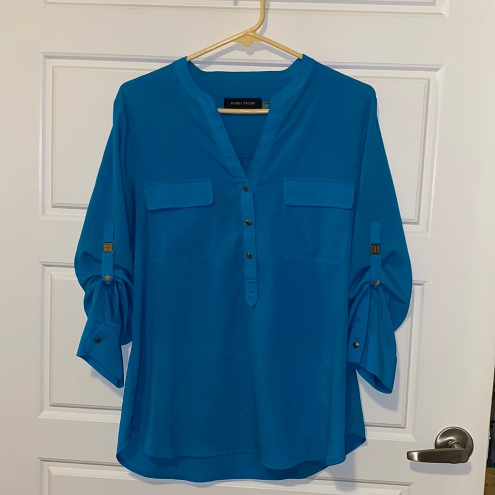 3/4 sleeve blue/turquoise shirt